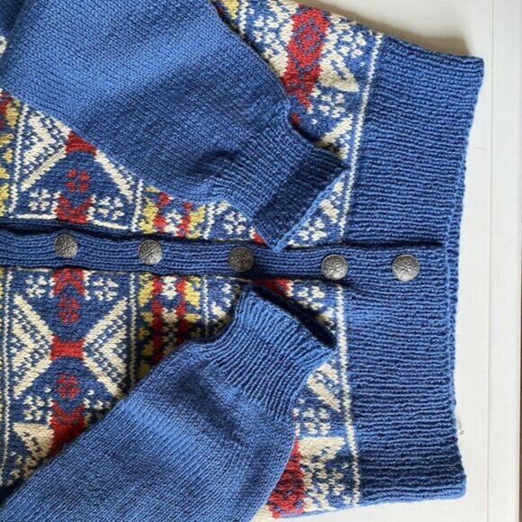 Handmade in Norway vintage Fair Isle 100% virgin Wool cardigan - Picture 7 of 9